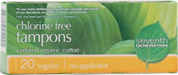 Seventh Generation Organic Cotton Tampons Regular Digital Chlorine Free  20 Tampons 